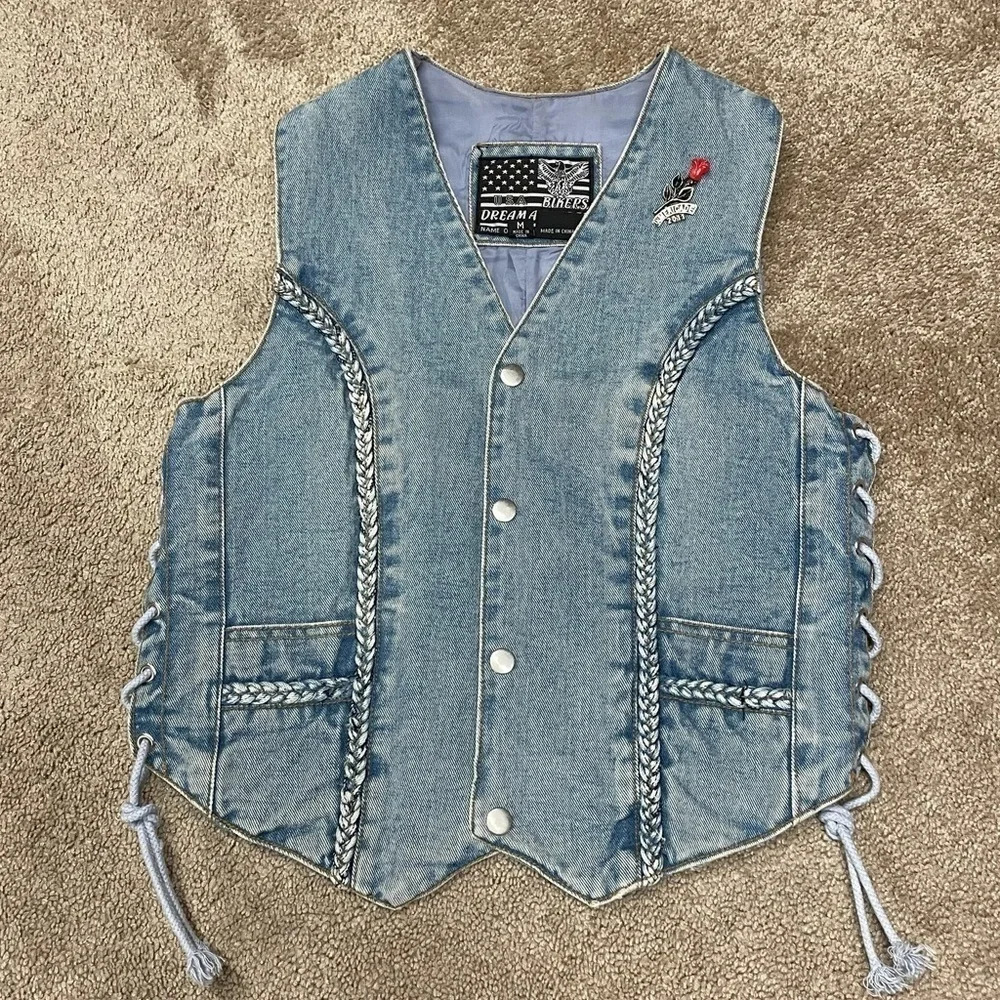 USA Bikers Dream Apparel Jean Vest Medium Honda Eagle on the back - Picture 11 of 16